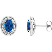 14K White Gold 6x4 mm Natural Blue Sapphire & 1/5 CTW Natural Diamond Halo-Style Earrings