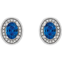 14K White Gold 6x4 mm Natural Blue Sapphire & 1/5 CTW Natural Diamond Halo-Style Earrings