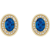 14K Yellow Gold 6x4 mm Natural Blue Sapphire & 1/5 CTW Natural Diamond Halo-Style Earrings