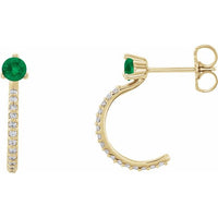 14K Yellow Lab-Created Emerald & 1/6 CTW Diamond Hoop Earrings