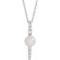 14K White Gold Cultured White Gold Freshwater Pearl & 1/6 CTW Natural Diamond 16-18" Necklace