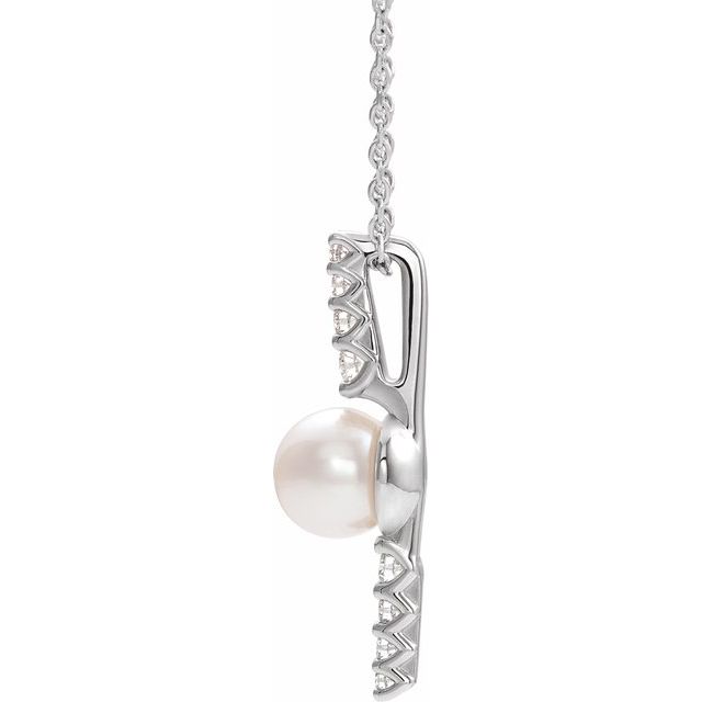 14K White Gold Cultured White Gold Freshwater Pearl & 1/6 CTW Natural Diamond 16-18" Necklace