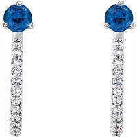 14K White Lab-Created Blue Sapphire & 1/6 CTW Diamond Hoop Earrings