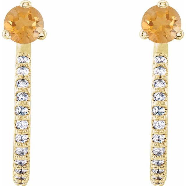 14K Yellow Citrine & 1/6 CTW Diamond Hoop Earrings 2