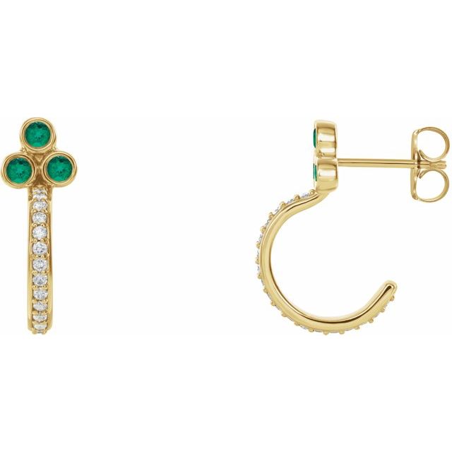 14K Yellow Emerald & 1/4 CTW Diamond J-Hoop Earrings 1
