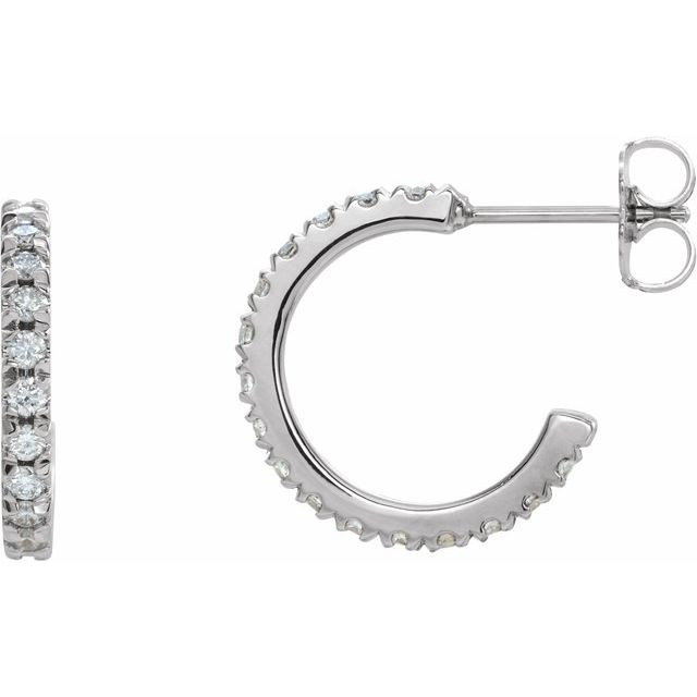 14K White 5/8 CTW Diamond French-Set 15 mm Hoop Earrings 1