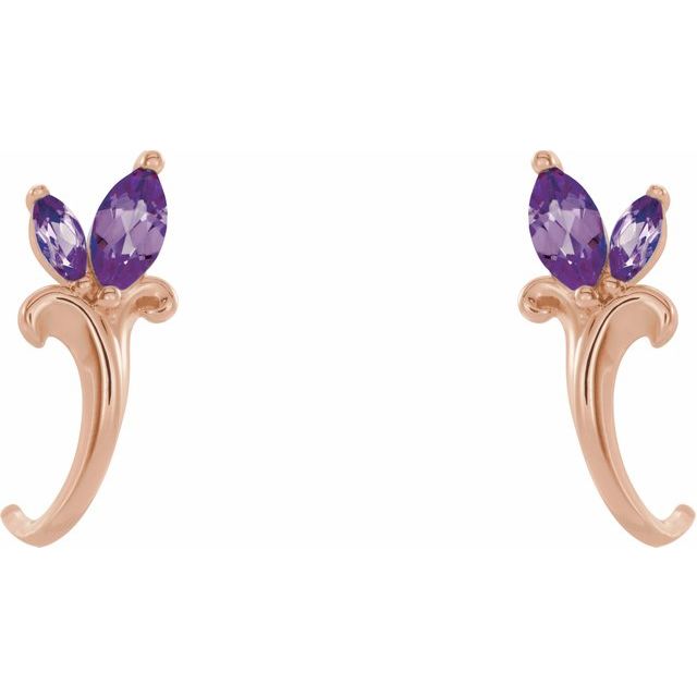 14K Rose Amethyst Floral-Inspired J-Hoop Earrings 2