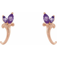 14K Rose Amethyst Floral-Inspired J-Hoop Earrings 2