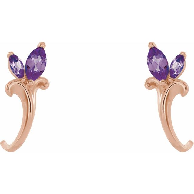 14K Rose Amethyst Floral-Inspired J-Hoop Earrings 2