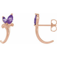 14K Rose Amethyst Floral-Inspired J-Hoop Earrings 1