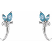 14K White Aquamarine Floral-Inspired J-Hoop Earrings 2
