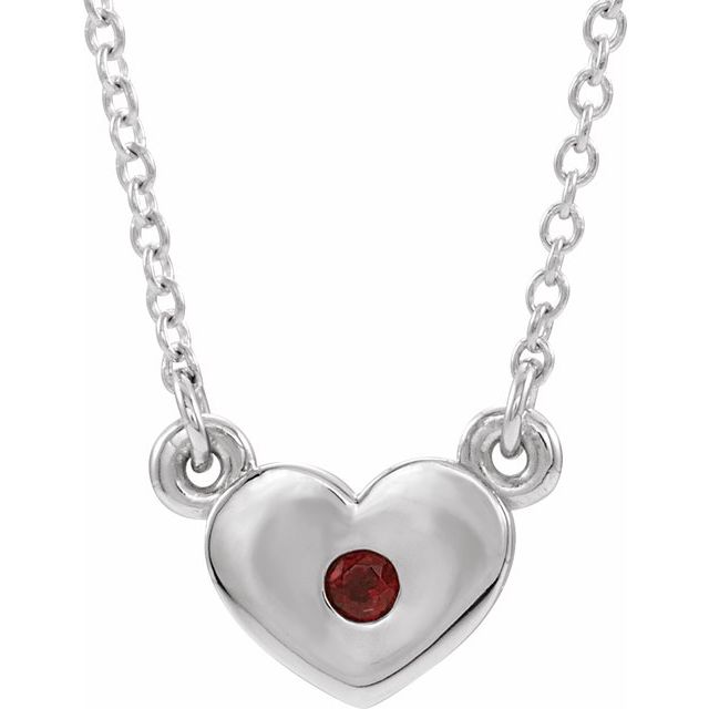 14K White Mozambique Garnet Heart 16" Necklace 1