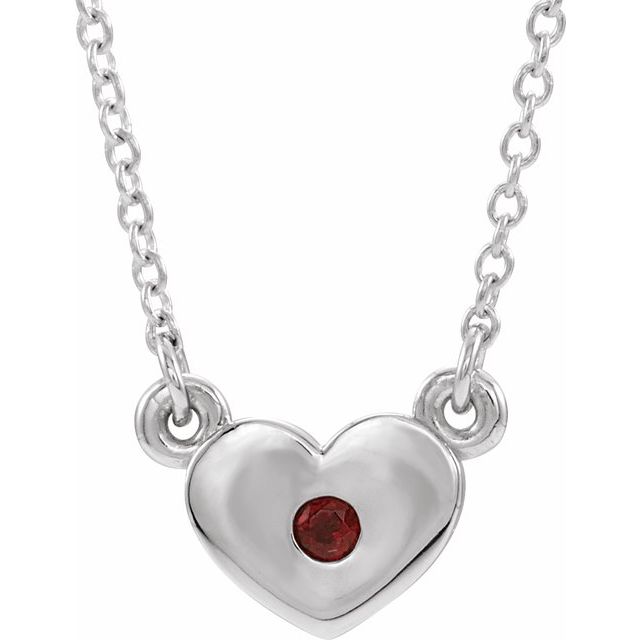 14K White Mozambique Garnet Heart 16" Necklace 1