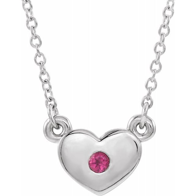 14K White Pink Tourmaline Heart 16" Necklace 1