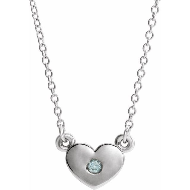 14K White Blue Zircon Heart 16" Necklace 1