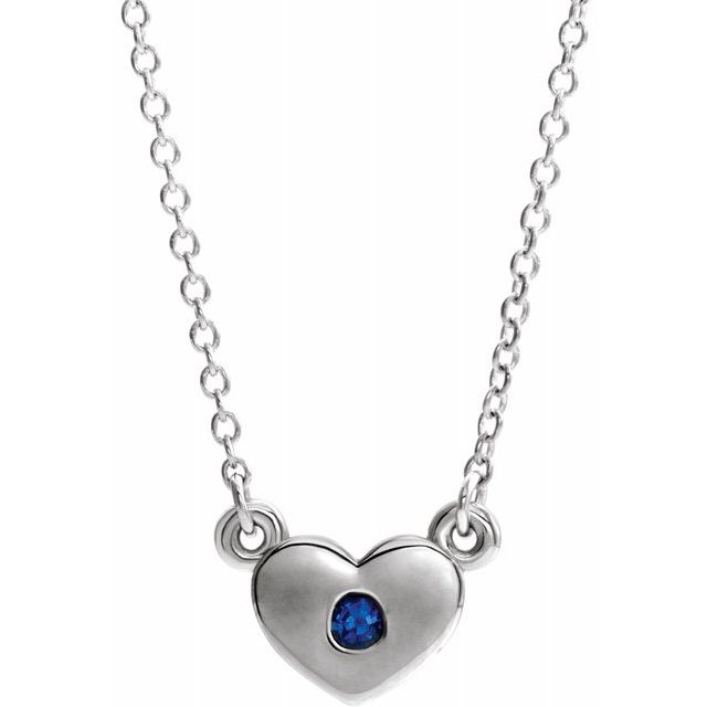 Sterling Silver Lab-Grown Blue Sapphire Heart 16" Necklace 1