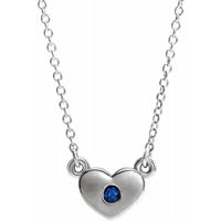 14K White Lab-Created Blue Sapphire Heart 16" Necklace