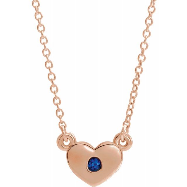 14K Rose Lab-Grown Blue Sapphire Heart 16" Necklace 1