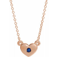 14K Rose Lab-Grown Blue Sapphire Heart 16" Necklace 1