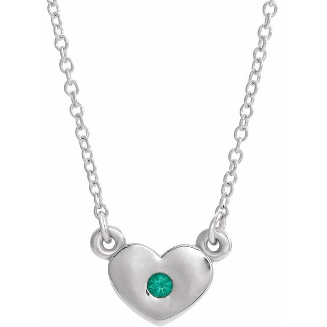 14K White Lab-Created Emerald Heart 16" Necklace