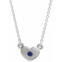 14K White Blue Sapphire Heart 16" Necklace 1