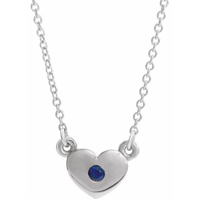 Sterling Silver Blue Sapphire Heart 16" Necklace 1
