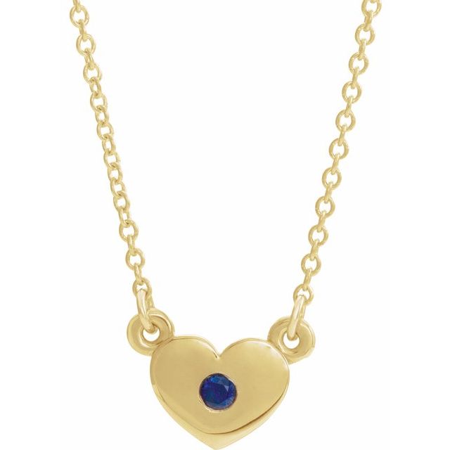 14K Yellow Blue Sapphire Heart 16" Necklace 1
