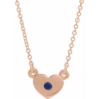 14K Rose Blue Sapphire Heart 16" Necklace 1