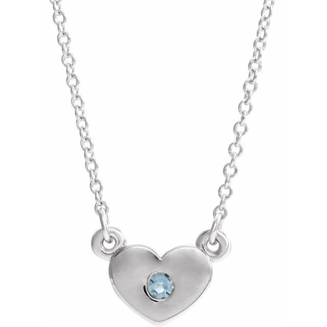 14K White Aquamarine Heart 16" Necklace 1