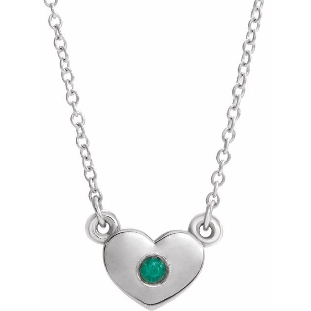 14K White Emerald Heart 16" Necklace 1