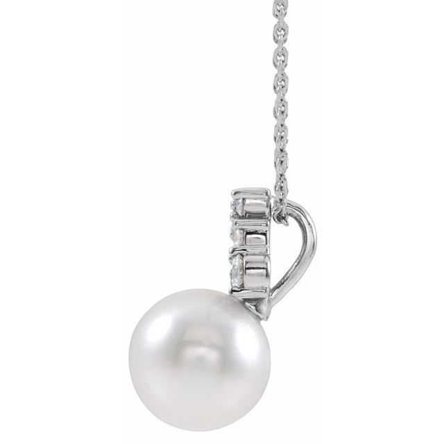 14K White Freshwater Cultured Pearl & 1/4 CTW Diamond 16-18" Necklace 2