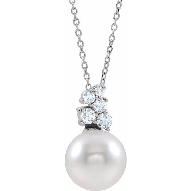 14K White Freshwater Cultured Pearl & 1/4 CTW Diamond 16-18" Necklace 1