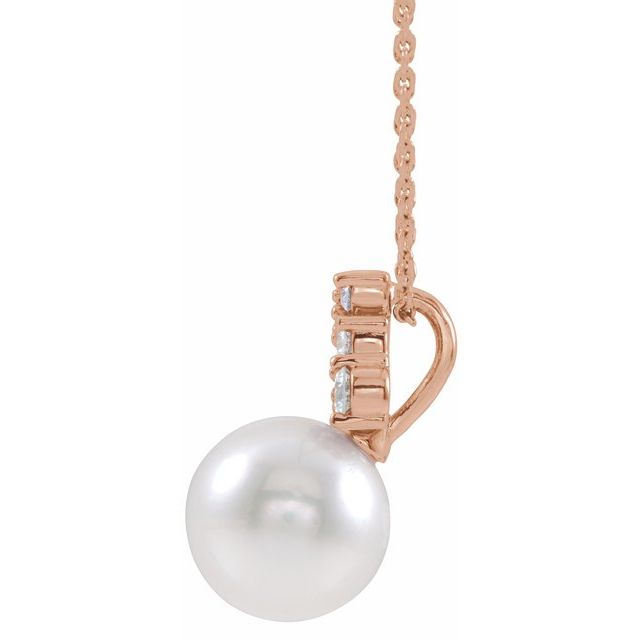 14K Rose Freshwater Cultured Pearl & 1/4 CTW Diamond 16-18" Necklace 2