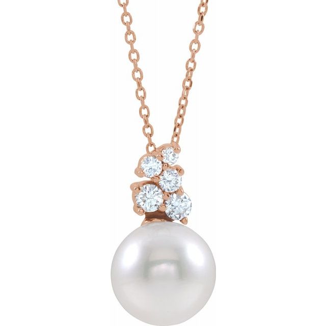 14K Rose Freshwater Cultured Pearl & 1/4 CTW Diamond 16-18" Necklace 1