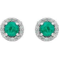14K White Gold 4 mm Natural Emerald & 1/8 CTW Natural Diamond Earrings