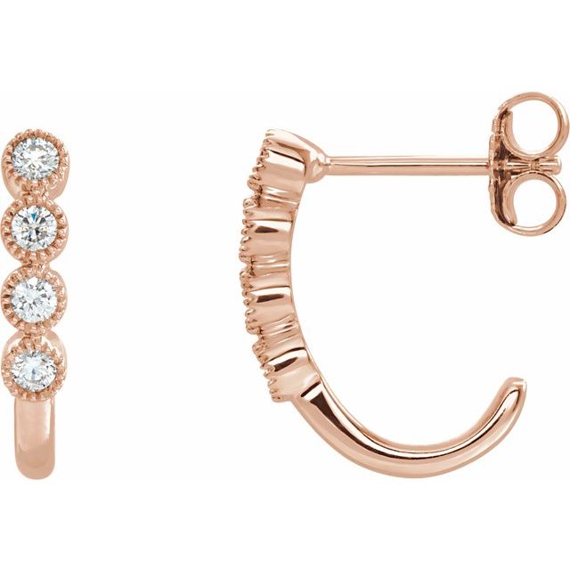 14K Rose 1/4 CTW Diamond J-Hoop Earrings 1