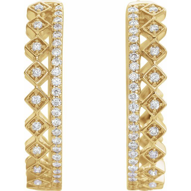 14K Yellow 1/4 CTW Diamond Geometric Hoop Earrings 2