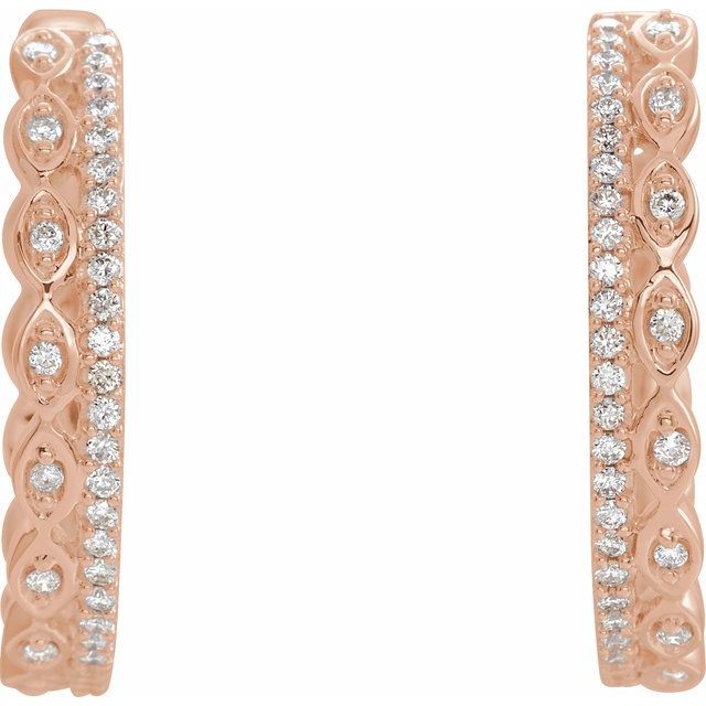 14K Rose 1/4 CTW Diamond Geometric Hoop Earrings 2