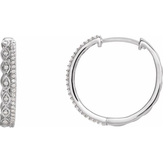 14K White 1/4 CTW Diamond Geometric Hoop Earrings 1