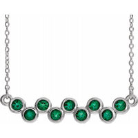 14K White Lab-Created Emerald Bezel-Set Bar 16-18" Necklace