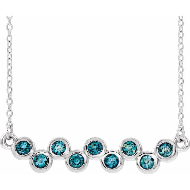 14K White Aquamarine Bezel-Set Bar 16-18" Necklace 1