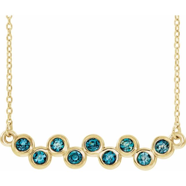 14K Yellow Aquamarine Bezel-Set Bar 16-18" Necklace 1