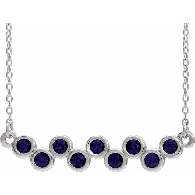 14K White Blue Sapphire Bezel-Set Bar 16-18" Necklace 1