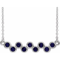 14K White Blue Sapphire Bezel-Set Bar 16-18" Necklace 1