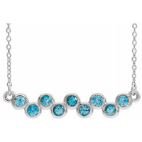 14K White Blue Zircon Bezel-Set Bar 16-18" Necklace 1