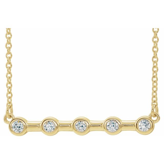 14K Yellow Gold 1/6 CTW Natural Diamond Bezel-Set Bar 18" Necklace