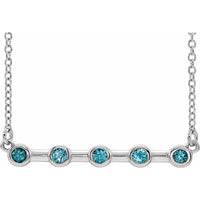 14K White Blue Zircon Bezel-Set 16" Bar Necklace 1