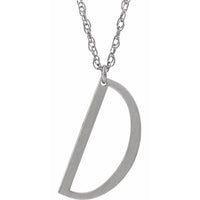 14K White Block Initial D 16-18" Necklace with Brush Finish 1