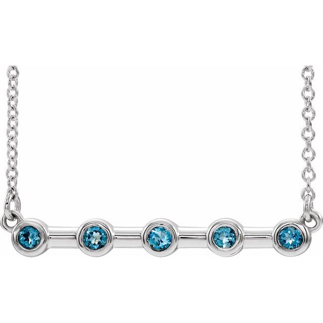 14K White Aquamarine Bezel-Set Bar 18" Necklace 1