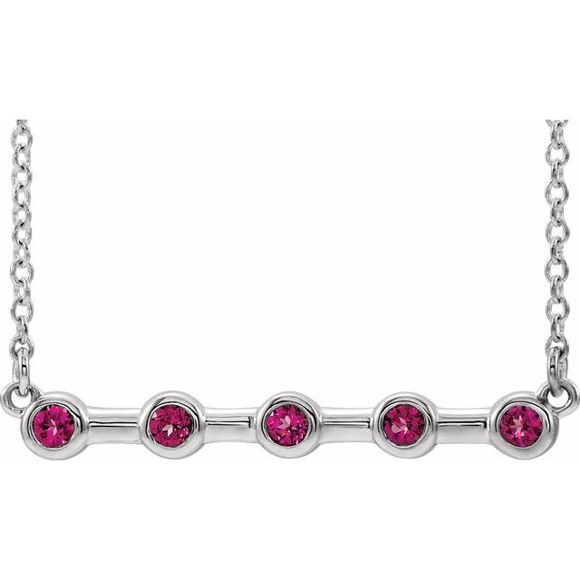 14K White Pink Tourmaline Bezel-Set Bar 16" Necklace 1